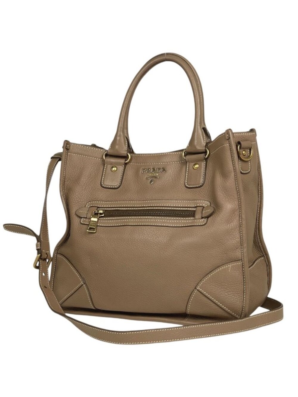 Prada Handbag 2-Way Leather Brown